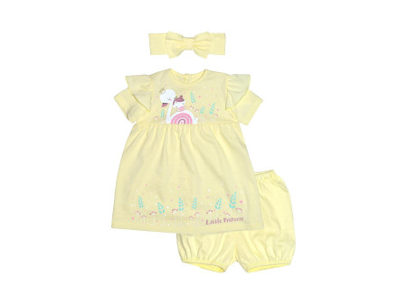 Комплект для девочки (платье+панталоны+повязка с бантом)