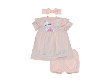 Комплект для девочки (платье+панталоны+повязка с бантом)