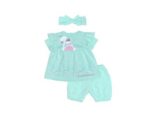 Комплект для девочки (платье+панталоны+повязка с бантом)