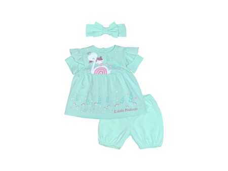 Комплект для девочки (платье+панталоны+повязка с бантом)