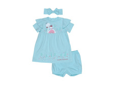 Комплект для девочки (платье+панталоны+повязка с бантом)