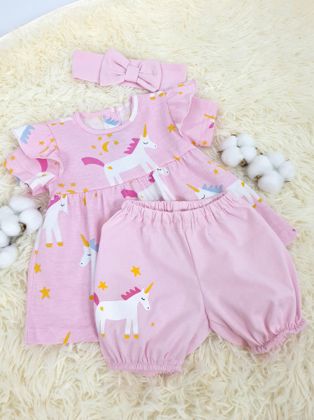 Комплект для девочки (платье+трусики+повязка с бантом)