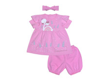 Комплект для девочки (платье+панталоны+повязка с бантом)